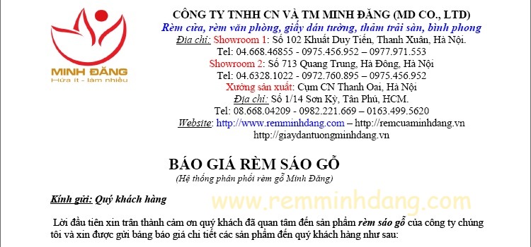 Báo giá màn rèm sáo gỗ